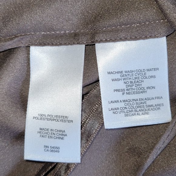 Jones NY Dressy Taupe Satin Ruffle Front Blouse 12 - Picture 6 of 6